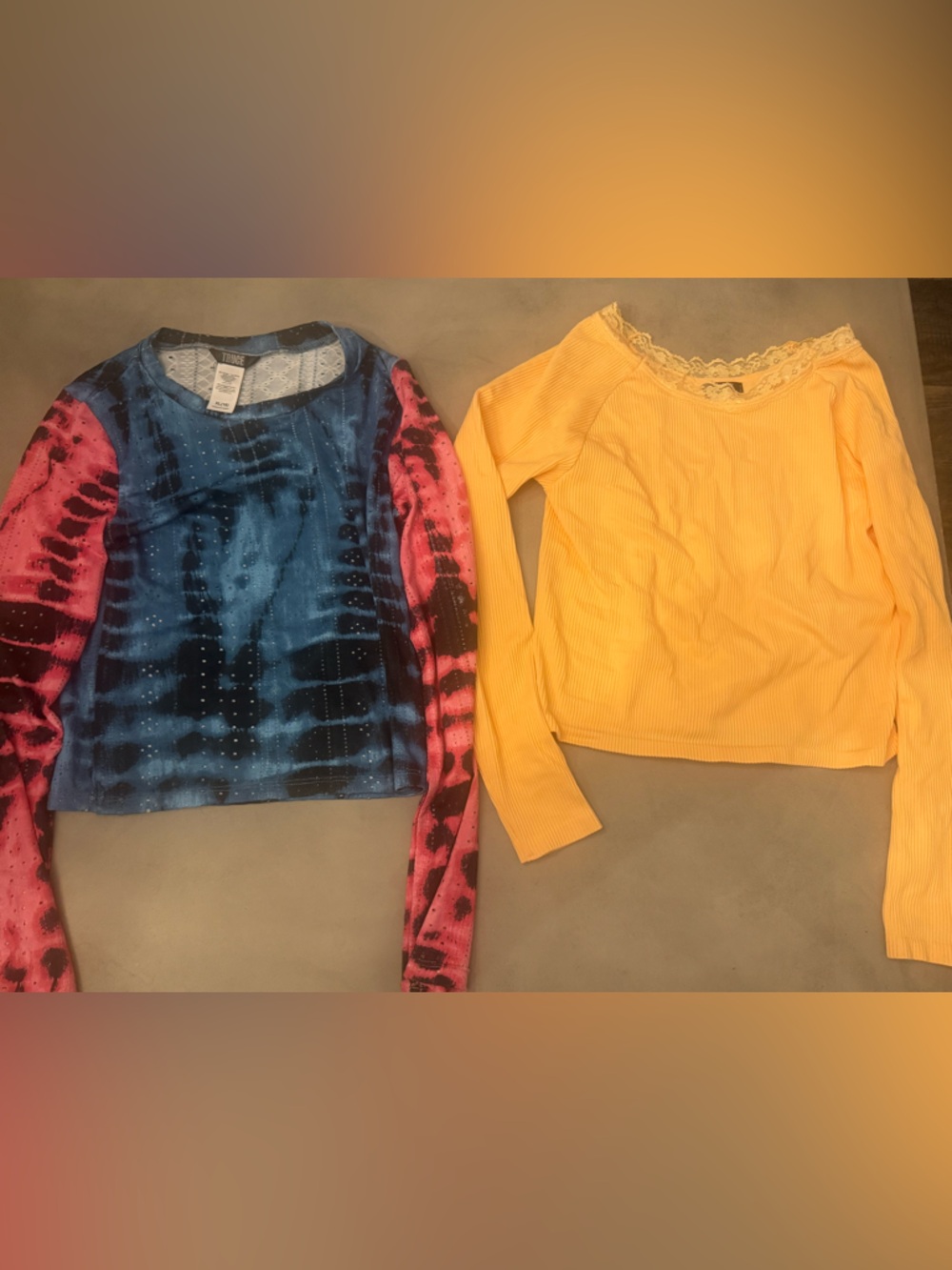2 Truce Girls Long Sleeve Tops Perforated Tie Dye Shirts Size XL 16